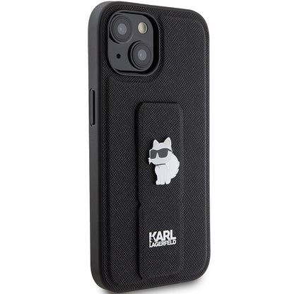MagSafe Hülle für Apple iPhone 15 Plus, Karl Lagerfeld, Saffiano Gripstand Choupette, Schwarz