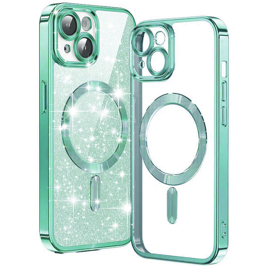 MagSafe-Hülle für Apple iPhone 15 Plus, Techsuit, Luxury Glitter, Hellgrün