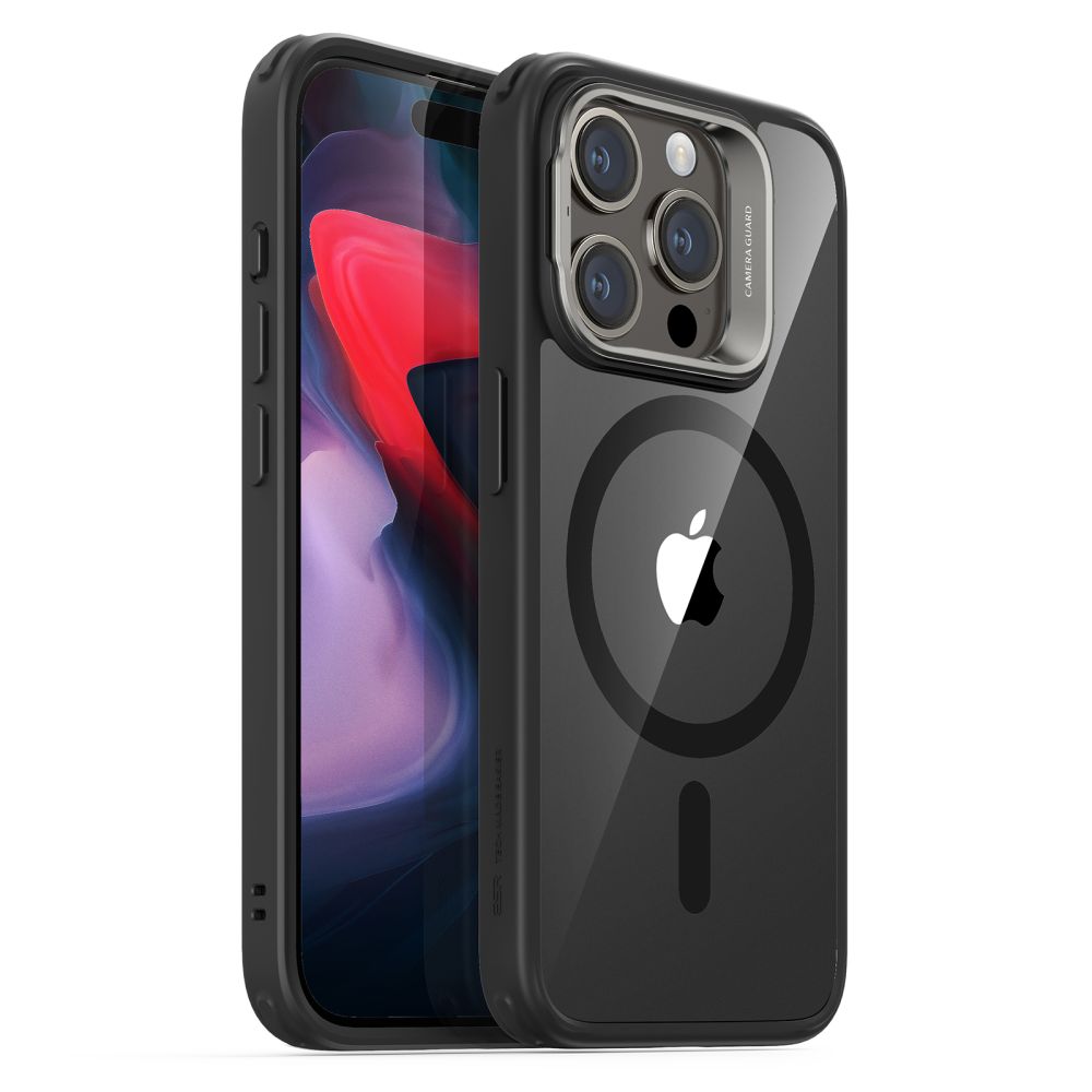 MagSafe Case for Apple iPhone 15 Pro, ESR, Classic Hybrid Kickstand, Transparent Black