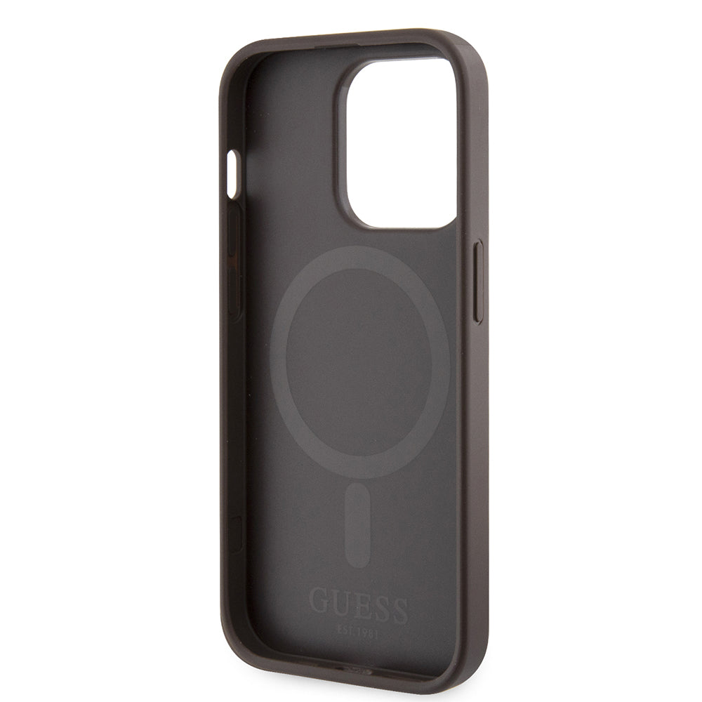 MagSafe Hülle für Apple iPhone 15 Pro, Guess, 4G Printed Stripes, Braun