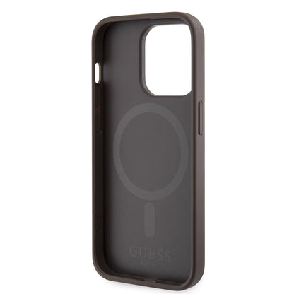 MagSafe Hülle für Apple iPhone 15 Pro, Guess, 4G Printed Stripes, Braun