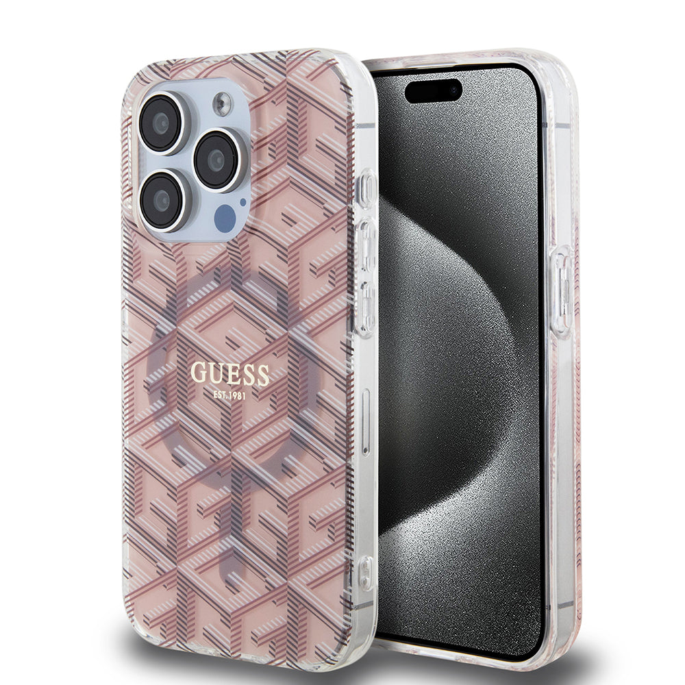 MagSafe Hülle für Apple iPhone 15 Pro, Guess, IML Gcube, Rosa