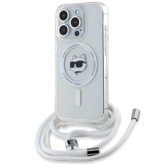 MagSafe Hülle für Apple iPhone 15 Pro, Karl Lagerfeld, IML Crossbody Choupette's Head mit Trageriemen, Transparent