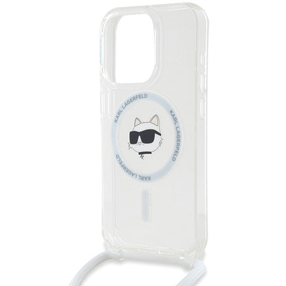 MagSafe Hülle für Apple iPhone 15 Pro, Karl Lagerfeld, IML Crossbody Choupette's Head mit Trageriemen, Transparent