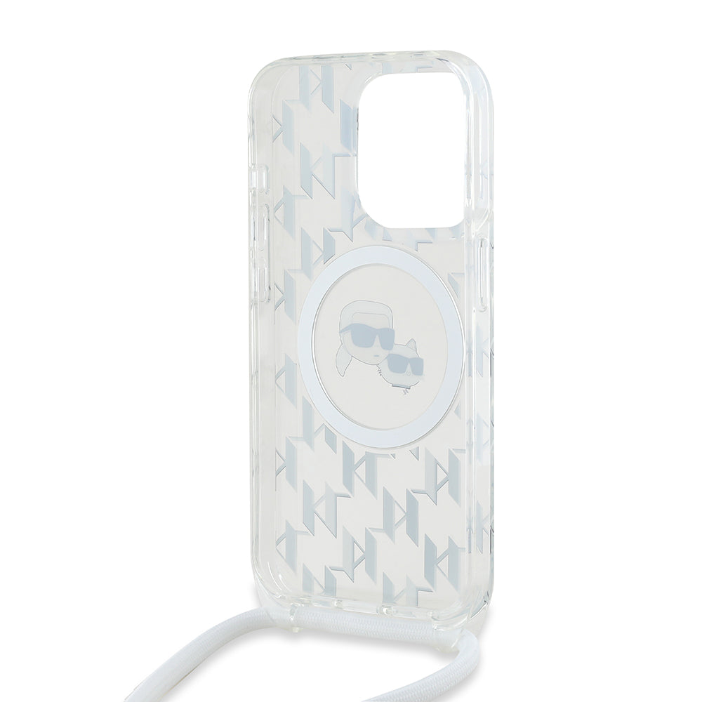 MagSafe Hülle für Apple iPhone 15 Pro, Karl Lagerfeld, IML Crossbody Monogram Karl & Choupette's Heads, Transparent