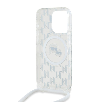MagSafe Hülle für Apple iPhone 15 Pro, Karl Lagerfeld, IML Crossbody Monogram Karl & Choupette's Heads, Transparent