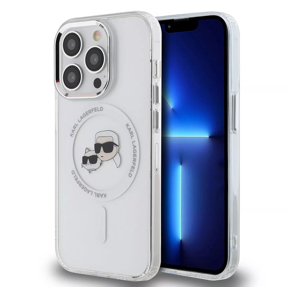 MagSafe Hülle für Apple iPhone 15 Pro, Karl Lagerfeld, IML Metal Karl & Choupette's Heads, Weiß