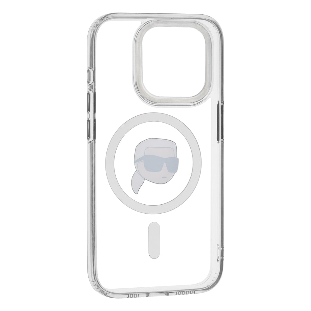 MagSafe Hülle für Apple iPhone 15 Pro, Karl Lagerfeld, IML Metal Karl's Head, Weiß