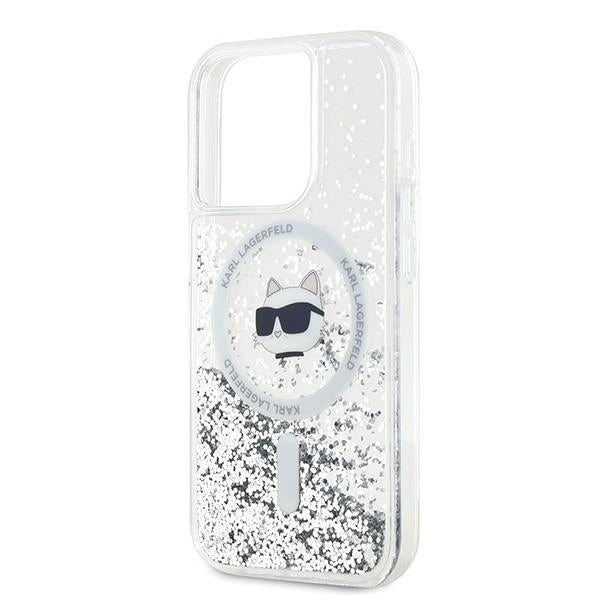 MagSafe Hülle für Apple iPhone 15 Pro, Karl Lagerfeld, Liquid Glitter Choupette Head, Transparent