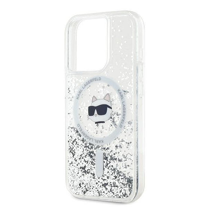 MagSafe Hülle für Apple iPhone 15 Pro, Karl Lagerfeld, Liquid Glitter Choupette Head, Transparent