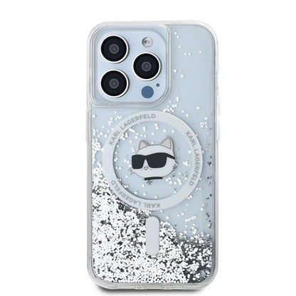 MagSafe Hülle für Apple iPhone 15 Pro, Karl Lagerfeld, Liquid Glitter Choupette Head, Transparent
