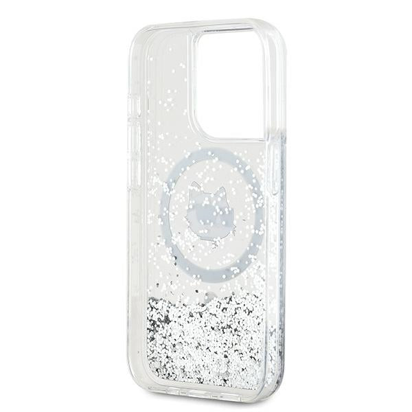 MagSafe Hülle für Apple iPhone 15 Pro, Karl Lagerfeld, Liquid Glitter Choupette Head, Transparent
