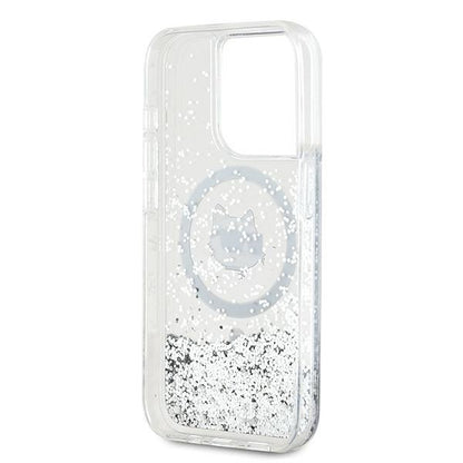 MagSafe Hülle für Apple iPhone 15 Pro, Karl Lagerfeld, Liquid Glitter Choupette Head, Transparent