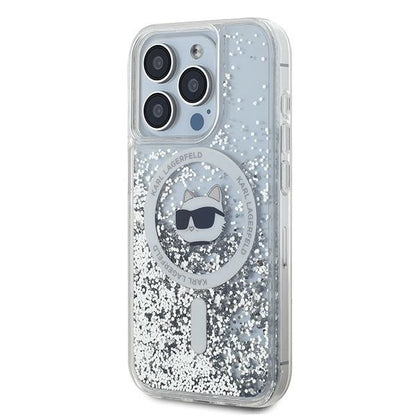MagSafe Hülle für Apple iPhone 15 Pro, Karl Lagerfeld, Liquid Glitter Choupette Head, Transparent
