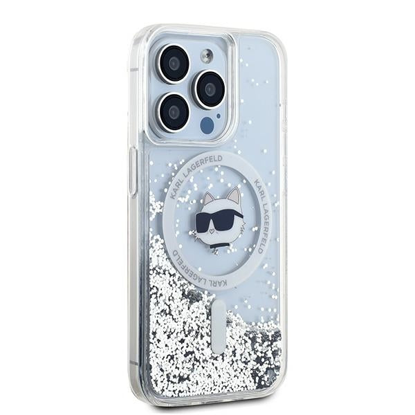 MagSafe Hülle für Apple iPhone 15 Pro, Karl Lagerfeld, Liquid Glitter Choupette Head, Transparent