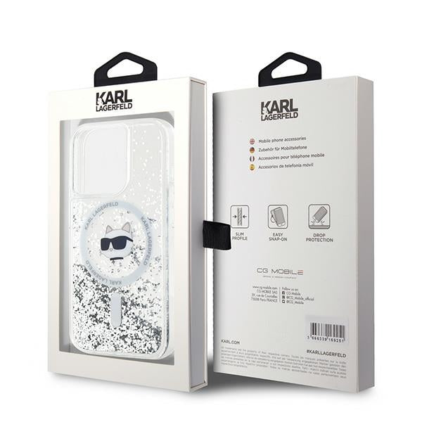 MagSafe Hülle für Apple iPhone 15 Pro, Karl Lagerfeld, Liquid Glitter Choupette Head, Transparent