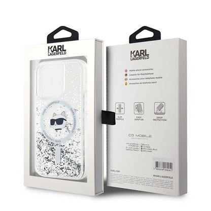 MagSafe Hülle für Apple iPhone 15 Pro, Karl Lagerfeld, Liquid Glitter Choupette Head, Transparent