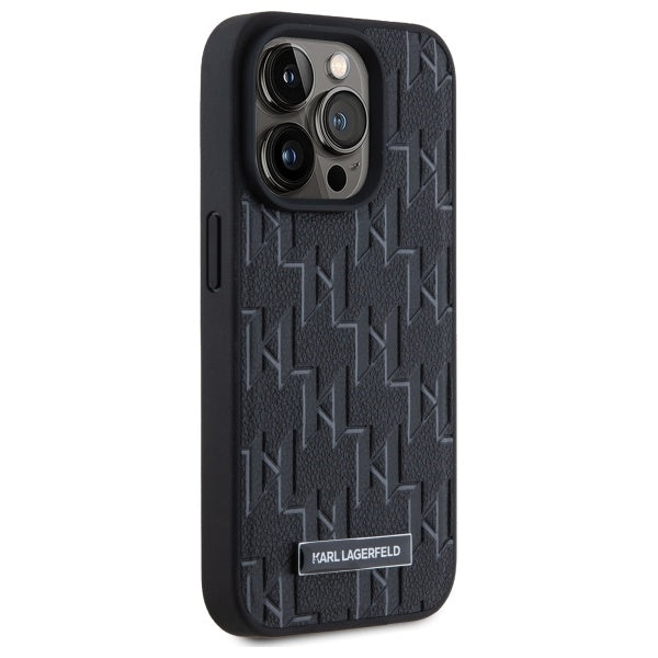 MagSafe Hülle für Apple iPhone 15 Pro, Karl Lagerfeld, Monogram Metal Logo, Schwarz