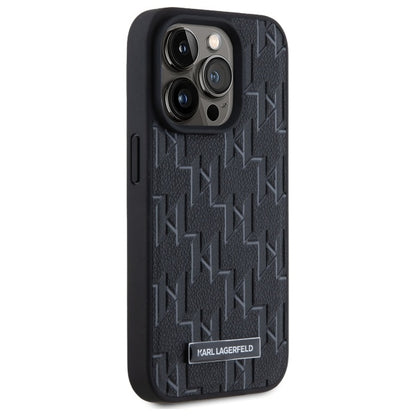 MagSafe Hülle für Apple iPhone 15 Pro, Karl Lagerfeld, Monogram Metal Logo, Schwarz