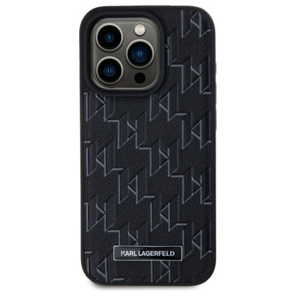 MagSafe Hülle für Apple iPhone 15 Pro, Karl Lagerfeld, Monogram Metal Logo, Schwarz