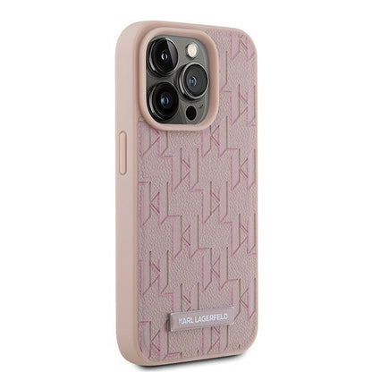MagSafe Case for Apple iPhone 15 Pro, Karl Lagerfeld, Monogram Metal Logo, Pink