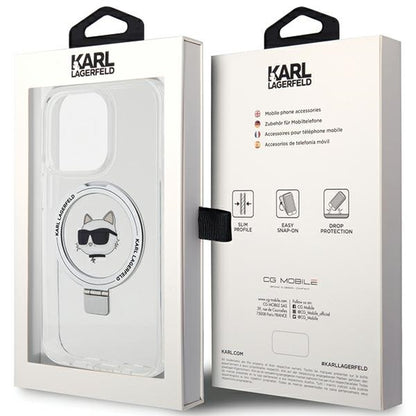 MagSafe Hülle für Apple iPhone 15 Pro, Karl Lagerfeld, Ring Stand Choupette's Head, Weiß