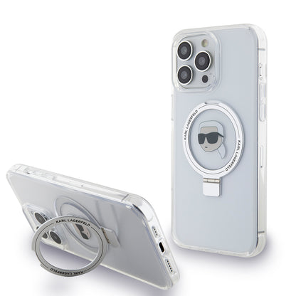 MagSafe Hülle für Apple iPhone 15 Pro, Karl Lagerfeld, Ring Stand Karl's Head, Weiß