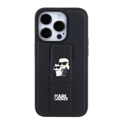 MagSafe Case for Apple iPhone 15 Pro, Karl Lagerfeld, Saffiano Gripstand Karl & Choupette, Black