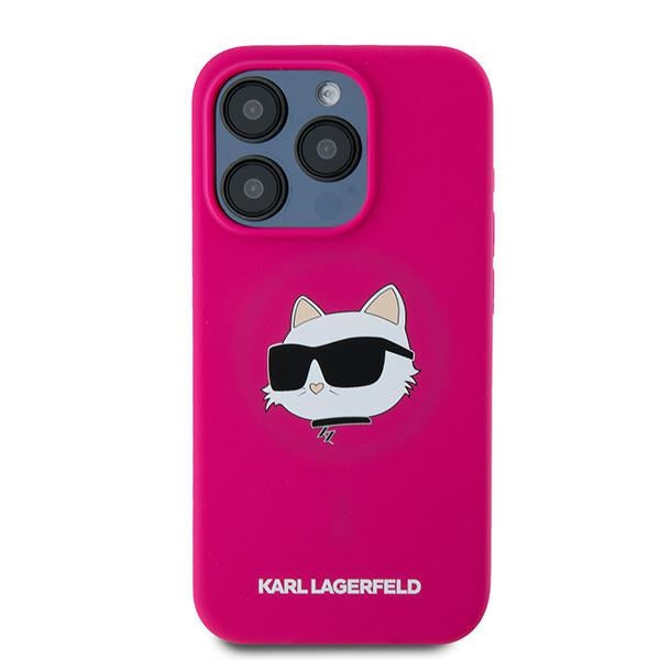 MagSafe Hülle für Apple iPhone 15 Pro, Karl Lagerfeld, Silikon Choupette's Head, Fuchsia