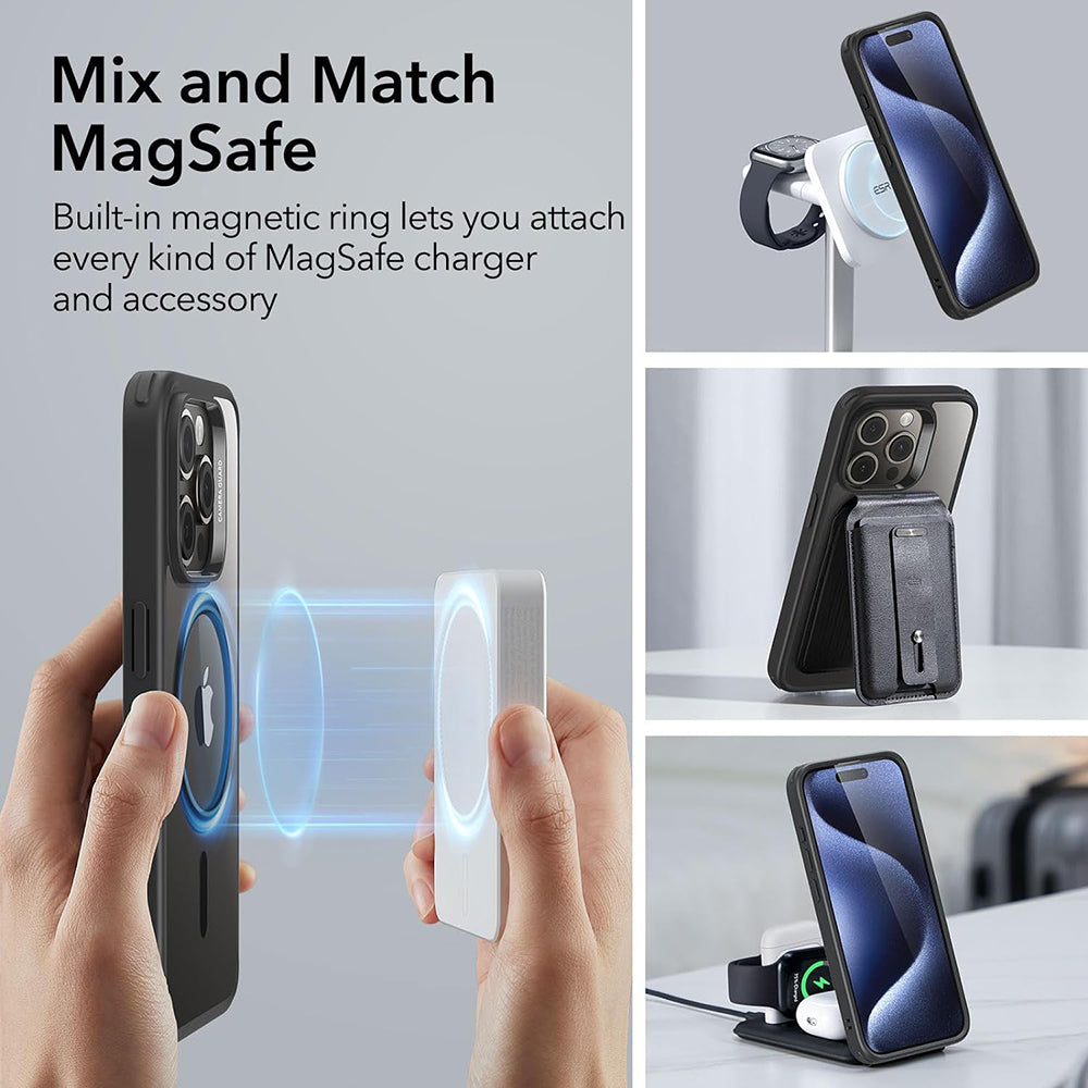 MagSafe Hülle für Apple iPhone 15 Pro Max, ESR, Classic Hybrid, Schwarz Transparent