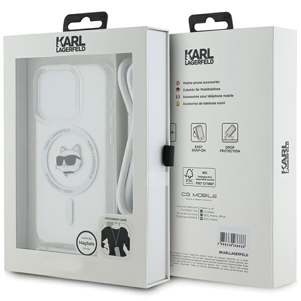 MagSafe Hülle für Apple iPhone 15 Pro Max, Karl Lagerfeld, IML Crossbody Choupette's Head with Strap, Transparent
