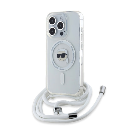 MagSafe Hülle für Apple iPhone 15 Pro Max, Karl Lagerfeld, IML Crossbody Karl's Head, Transparent
