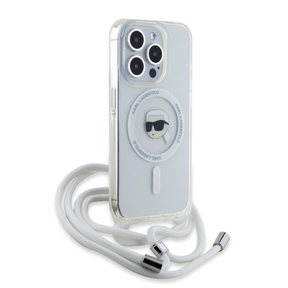 MagSafe Hülle für Apple iPhone 15 Pro Max, Karl Lagerfeld, IML Crossbody Karl's Head, Transparent