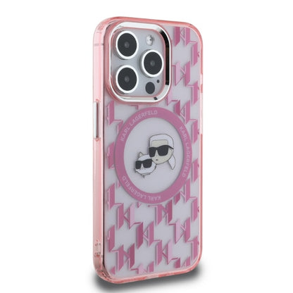 MagSafe Case for Apple iPhone 15 Pro Max, Karl Lagerfeld, IML Monogram Karl & Choupette's Heads, Pink