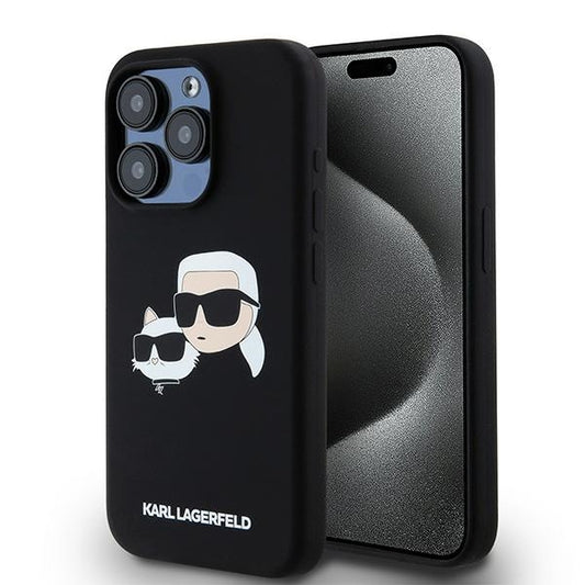MagSafe Hülle für Apple iPhone 15 Pro Max, Karl Lagerfeld, Silikon Karl & Choupette, Schwarz