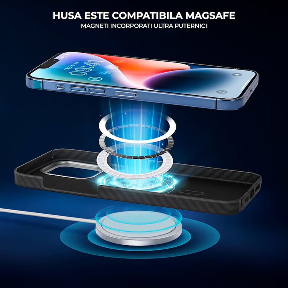 MagSafe-Hülle für Apple iPhone 15 Pro Max, Techsuit, Aramidfaser, Schwarz