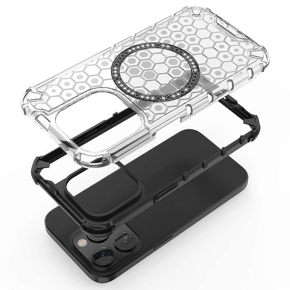 MagSafe-Hülle für Apple iPhone 15 Pro Max, Techsuit, HoneyComb Shield, Weiß