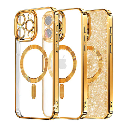 MagSafe-Hülle für Apple iPhone 15 Pro Max, Techsuit, Luxury Glitter, Gold