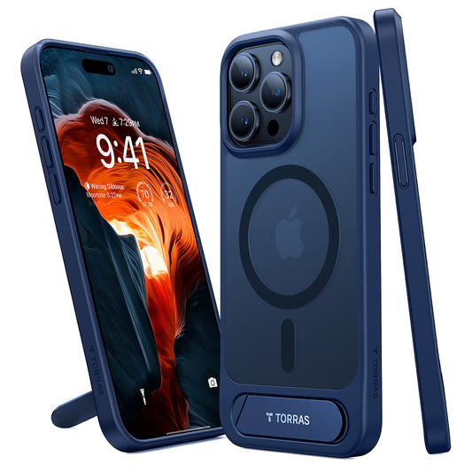 MagSafe Hülle für Apple iPhone 15 Pro Max, Torras, Pstand, Marineblau