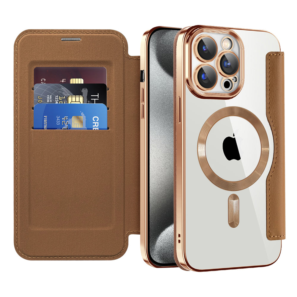 MagSafe Case for Apple iPhone 15 Pro, Techsuit, SmartMag Book, Brown