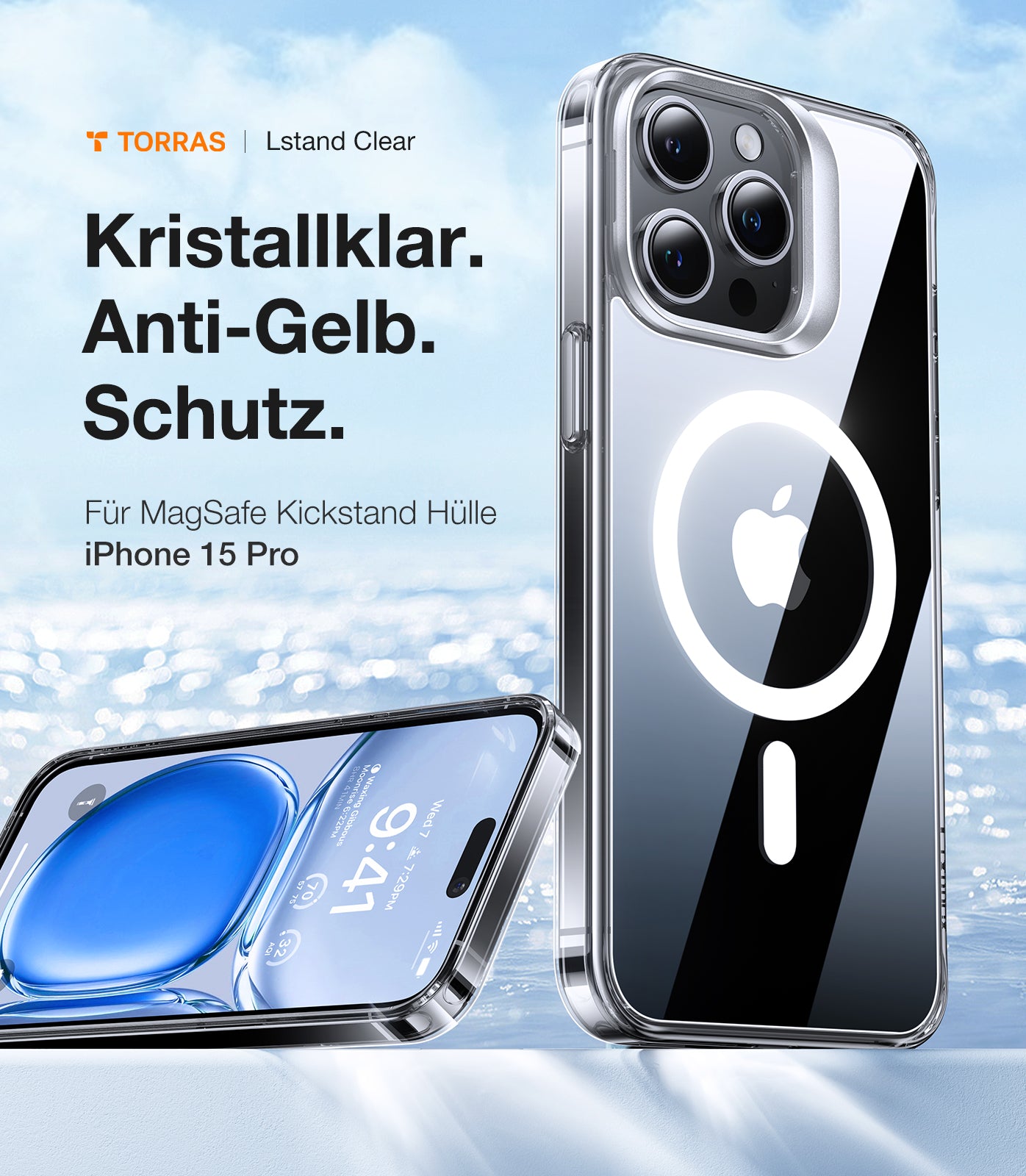 MagSafe Hülle für Apple iPhone 15 Pro, Torras, Lstand, Transparent