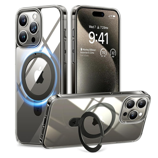 MagSafe Hülle für Apple iPhone 15 Pro, Torras, Ostand, Transparent