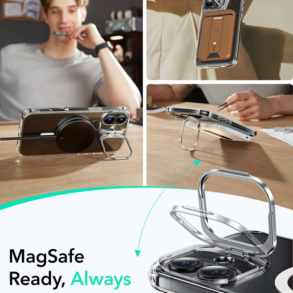 MagSafe Hülle für Apple iPhone 16, ESR, Classic Hybrid Kickstand, Transparent