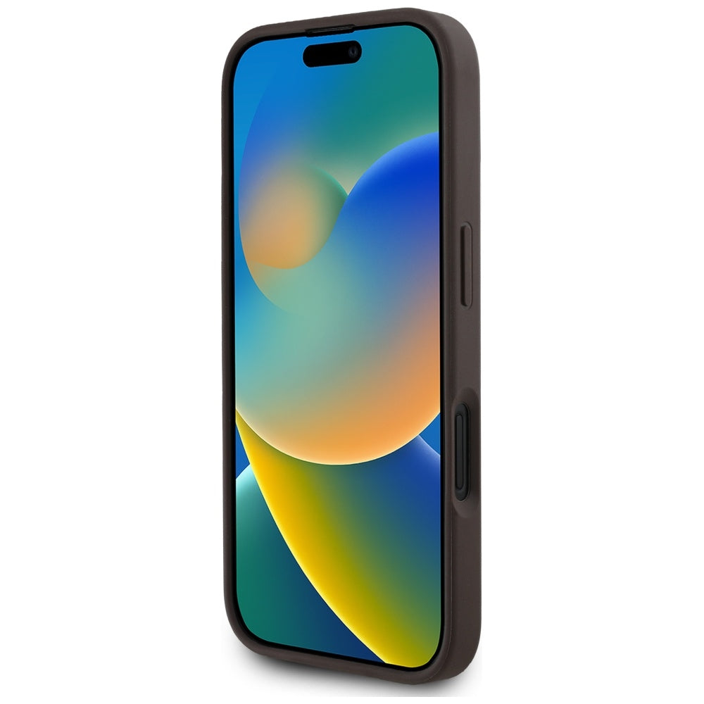 MagSafe Hülle für Apple iPhone 16, Guess, 4G Circle Classic Logo, Braun