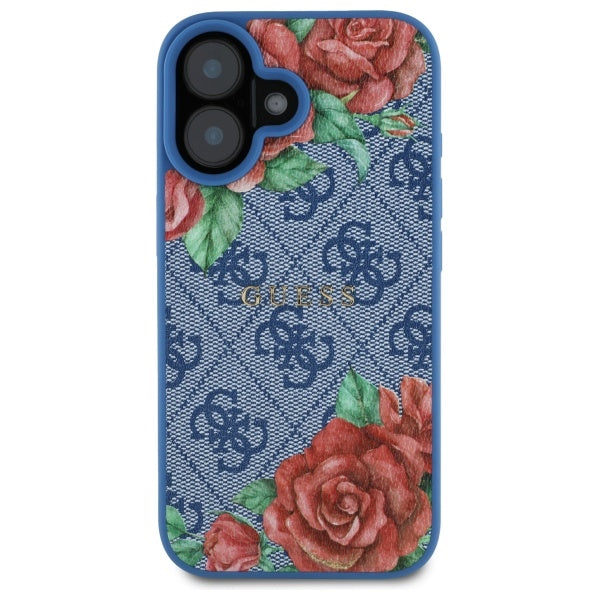 MagSafe Hülle für Apple iPhone 16, Guess, 4G Flowers Print, Blau