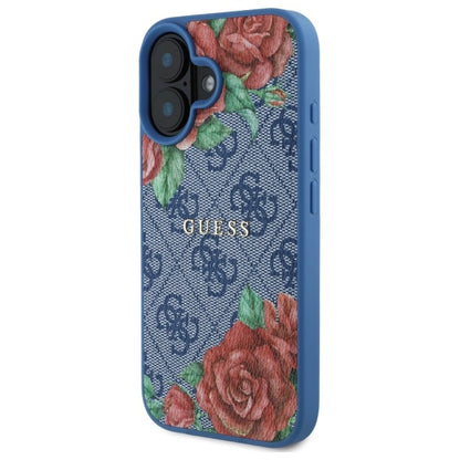 MagSafe Hülle für Apple iPhone 16, Guess, 4G Flowers Print, Blau