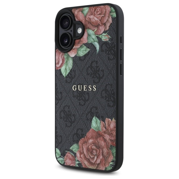 MagSafe Hülle für Apple iPhone 16, Guess, 4G Flowers Print, Schwarz