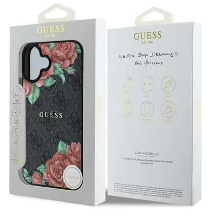 MagSafe Hülle für Apple iPhone 16, Guess, 4G Flowers Print, Schwarz