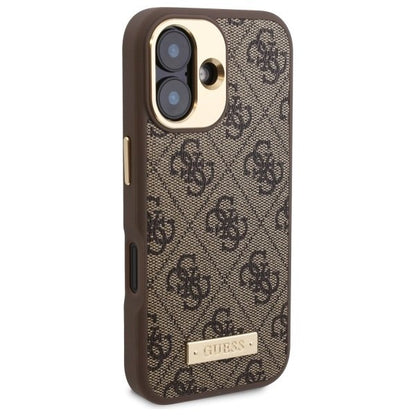 MagSafe Case for Apple iPhone 16, Guess, 4G Logo Plate, Brown
