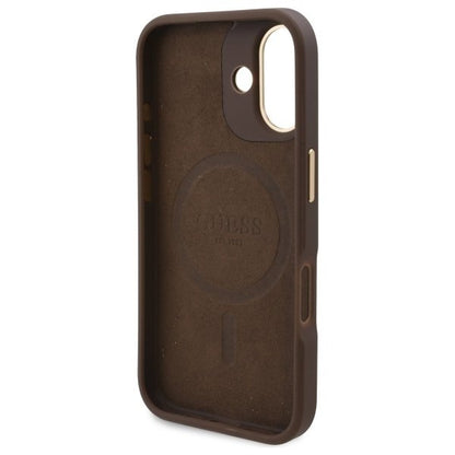 MagSafe Case for Apple iPhone 16, Guess, 4G Logo Plate, Brown